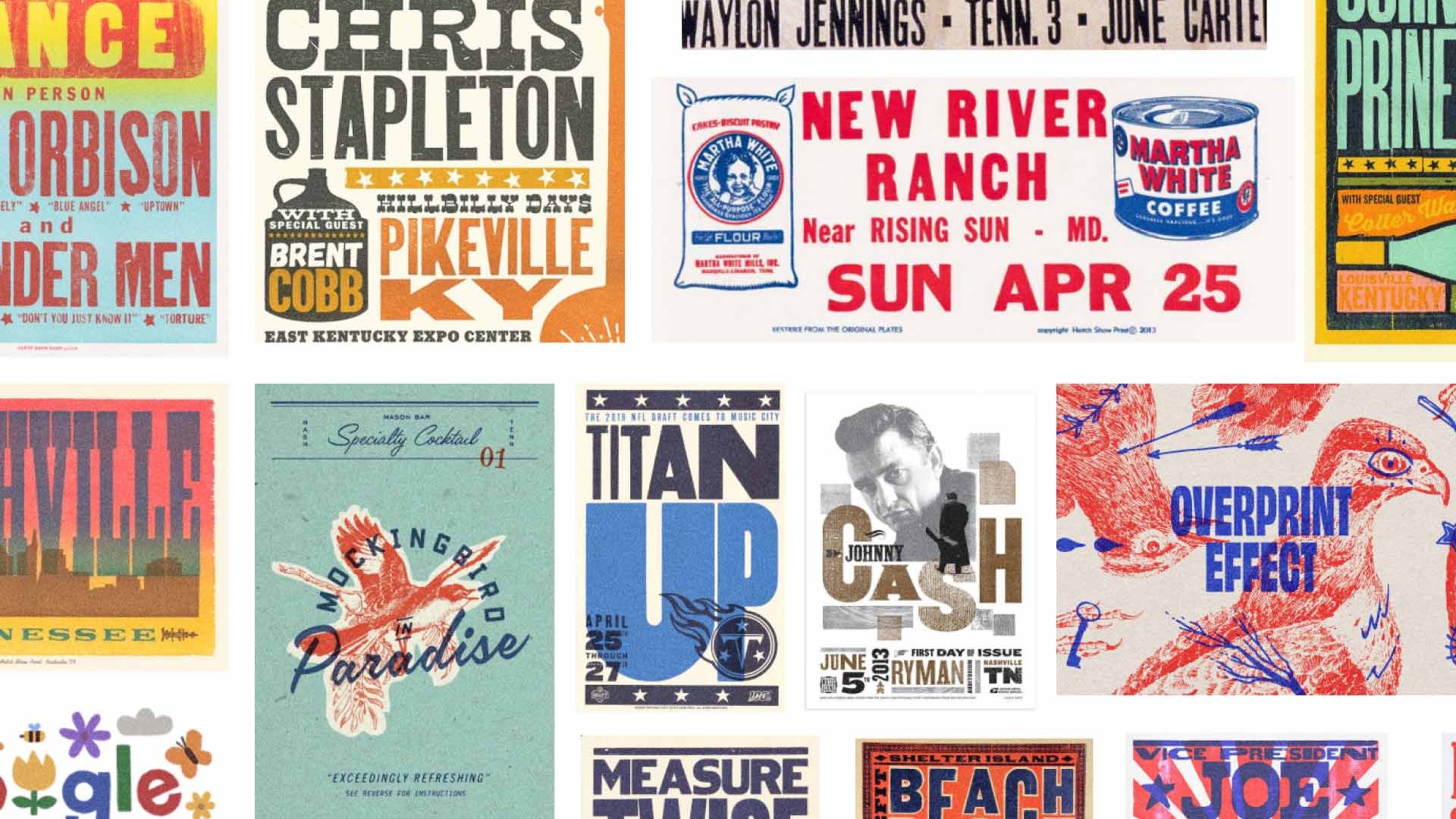 Moodboard of various letterpress style posters