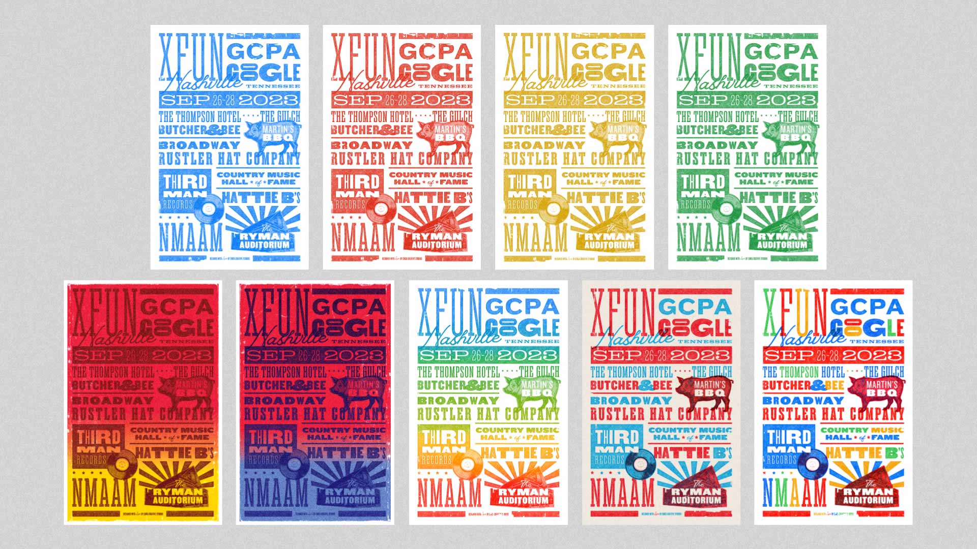 Various color versions of the poster