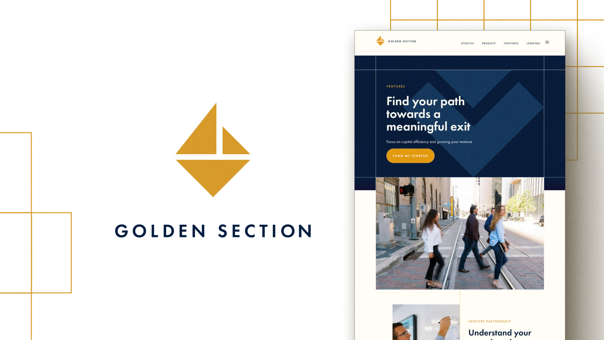 Golden Section logo next to a screenshot of the website