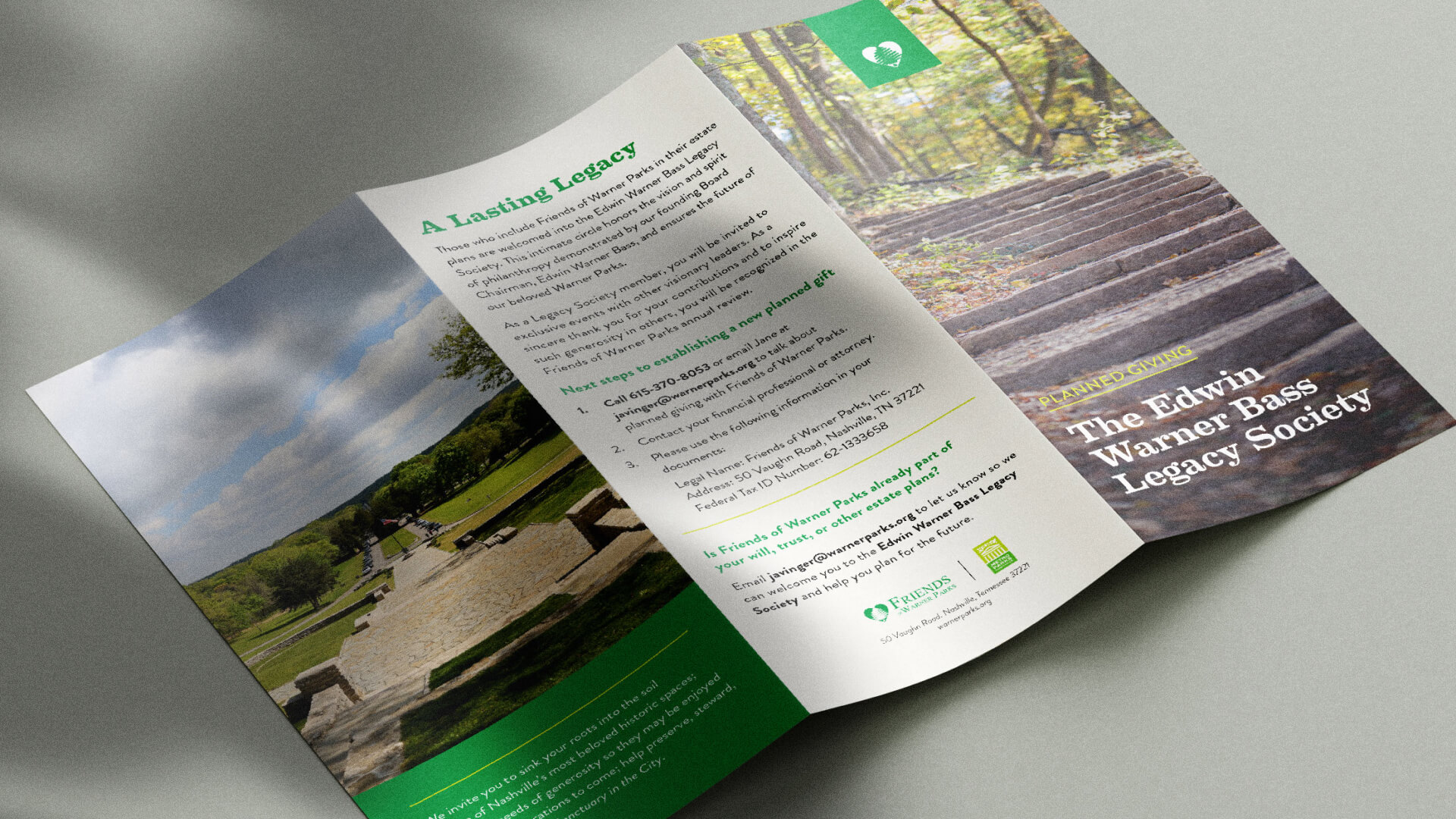 Unfolded trifold brochure about Planned Giving.