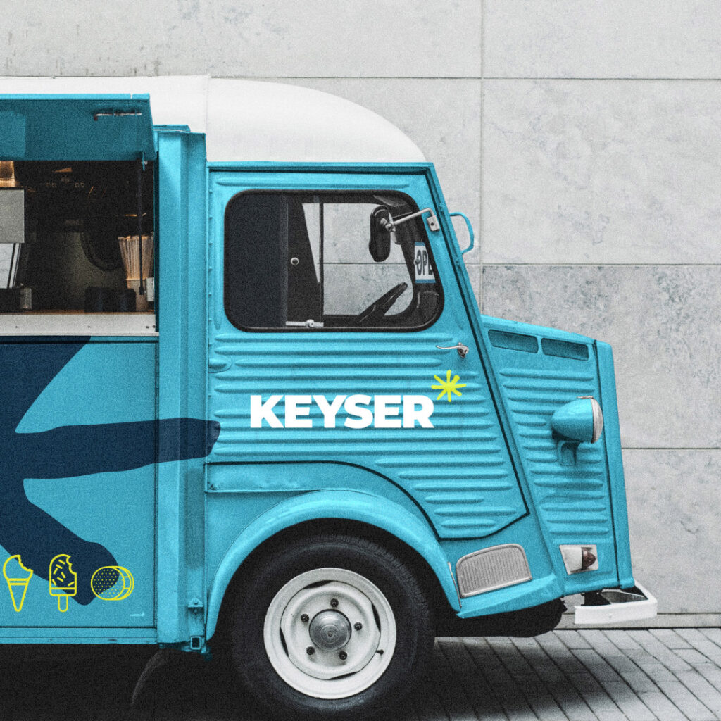 Blue truck with the Keyser asterisk on the side, and the Keyser logo.