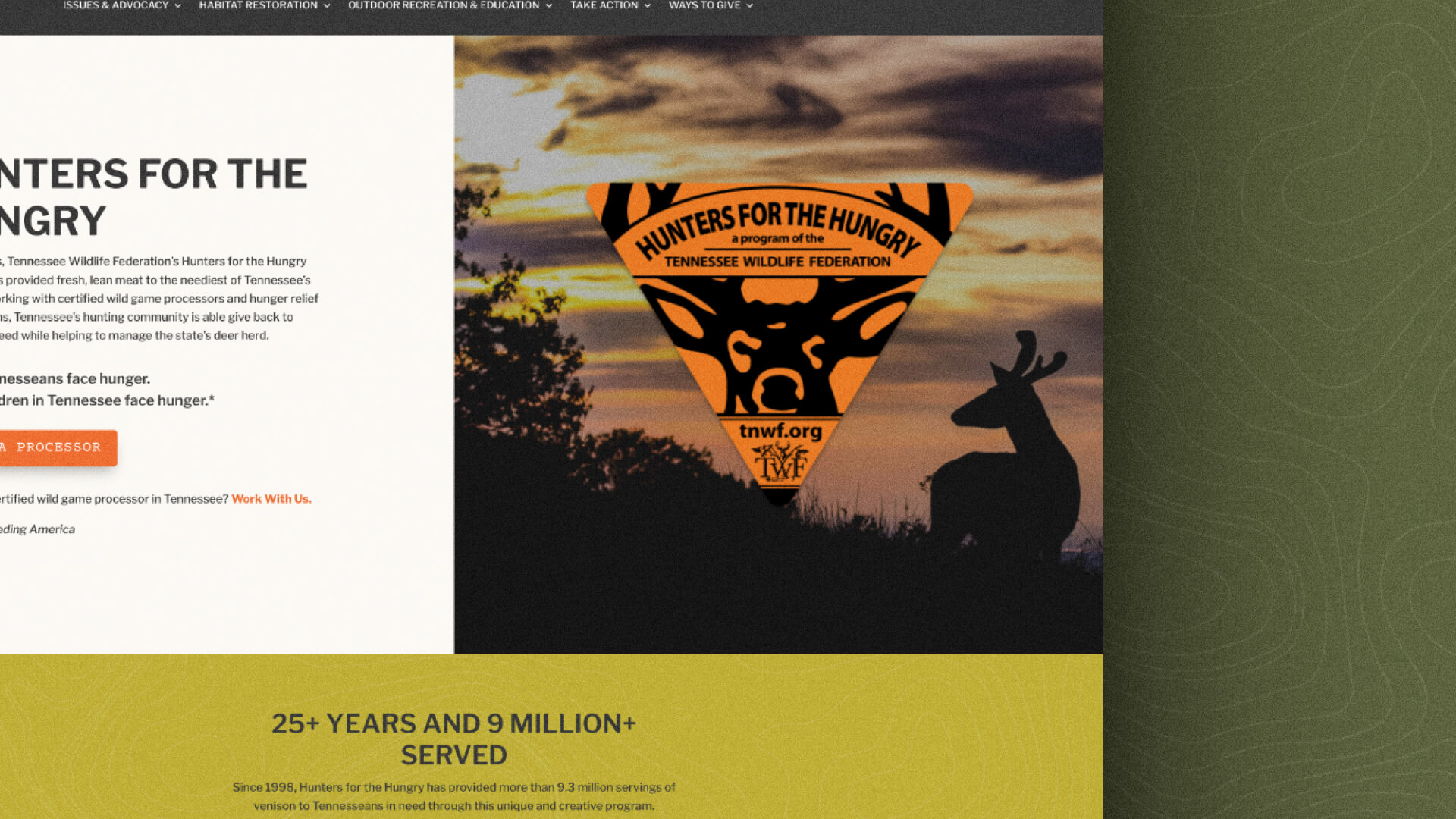 Close up of a web page showing the Hunters for the Hungry logo.
