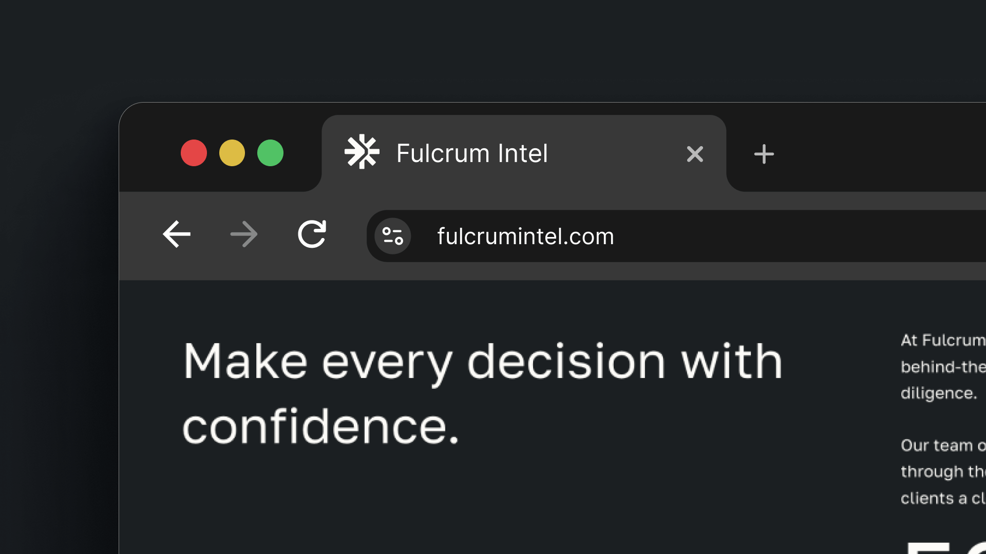 Close up of Fulcrum Intel homepage and favicon