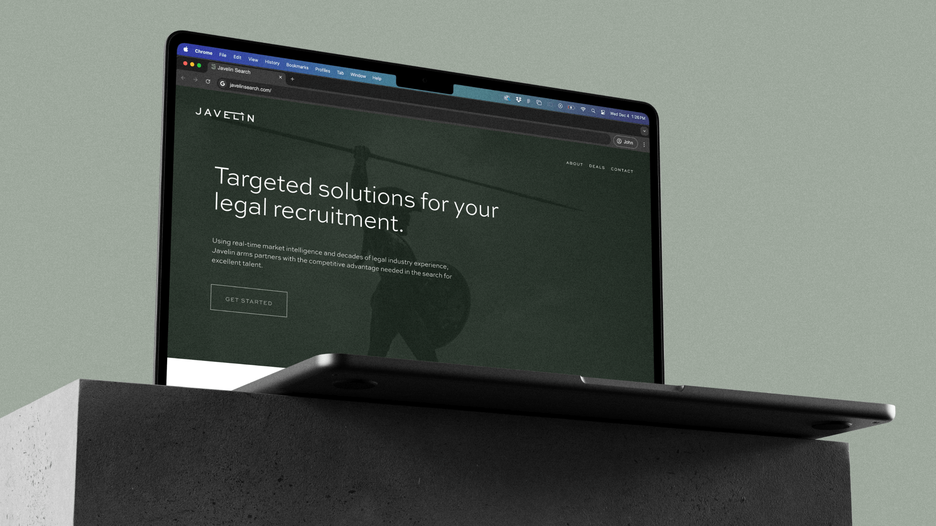 Javelin homepage on a laptop