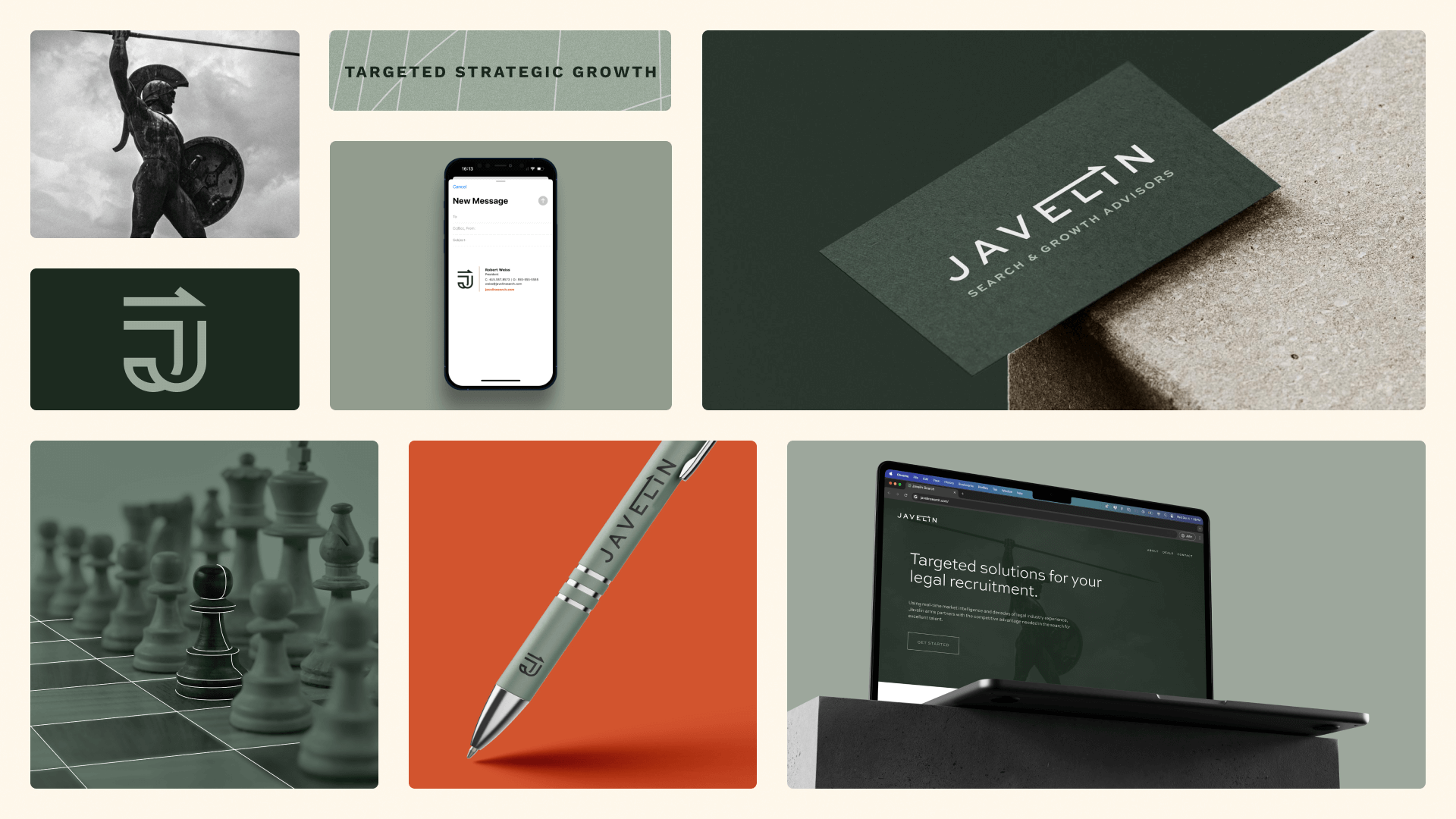 Bento box representation of various examples of Javelin brand identity